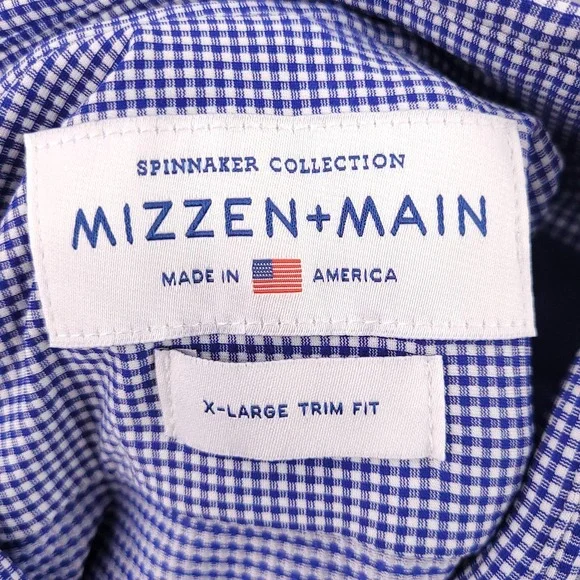 Mizzen + Main Shirt Mens XL Trim Fit Blue Gingham Plaid Spinnaker Collection USA - Picture 4 of 12